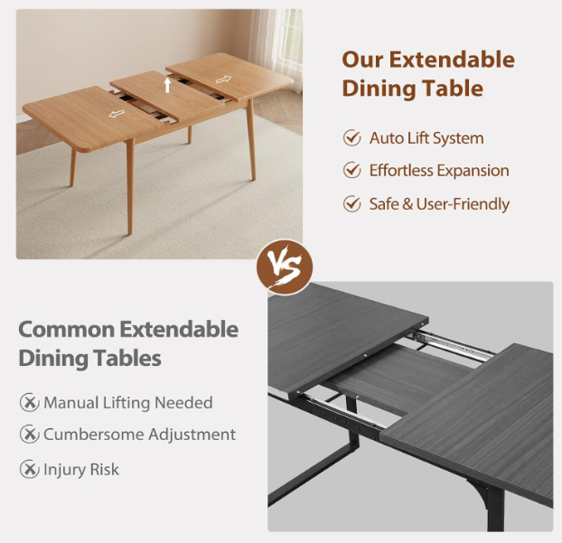 Solid Wood Extendable Dining Table MCM — IGO Furniture